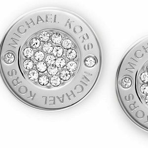 Michael Kors Stainless Steel Stud Earrings With Crystal Accents Round Gift Box